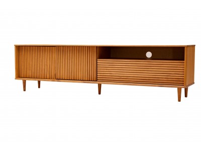 Rack com 1,80 metros com 2 portas e 1 porta basculante para sala de TV no acabamento em cera natural com toque acetinado / Coleção Jazz